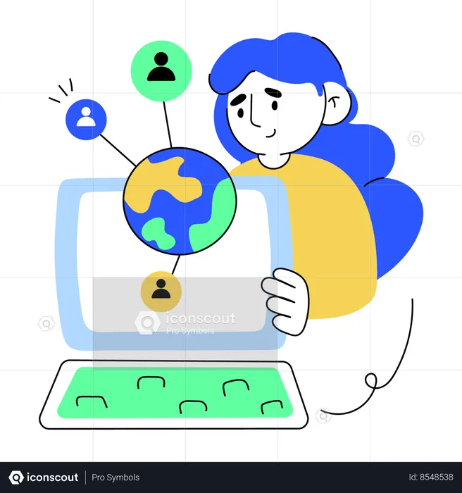 Girl doing global networking  Illustration