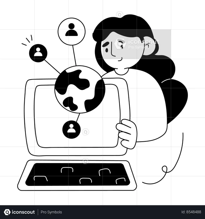 Girl doing global networking  Illustration