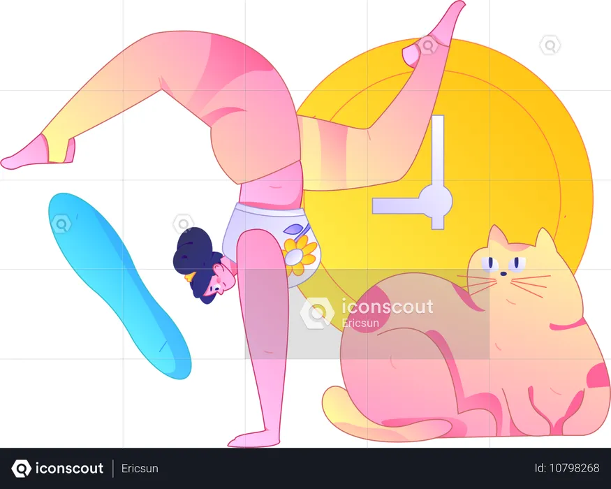 Girl doing hand stand at home  Illustration