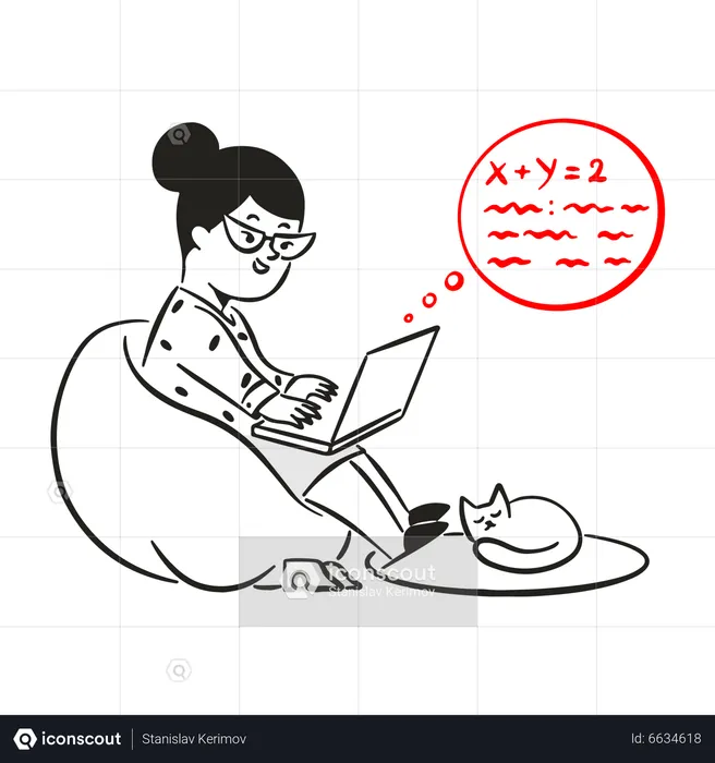 Girl doing homework on laptop  Illustration