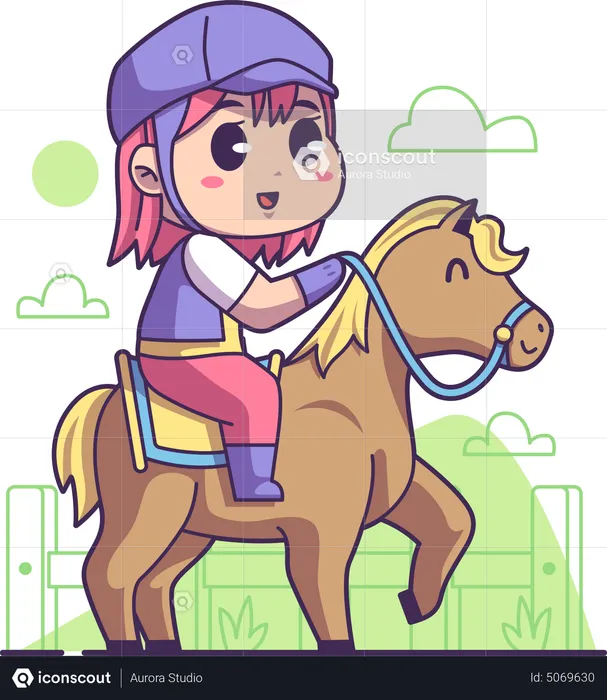 Girl doing horse riding  Illustration