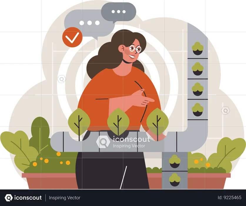 Girl doing Hydroponics farming  Illustration