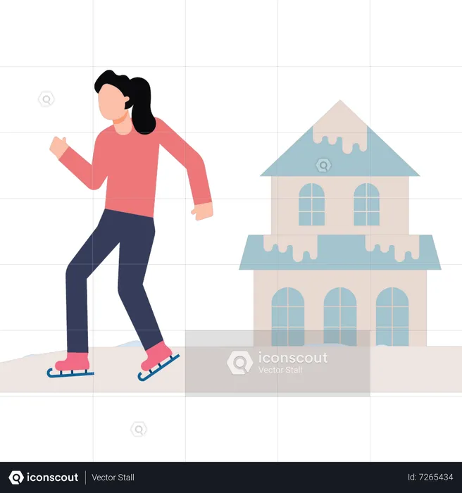 Girl doing ice skating  Illustration