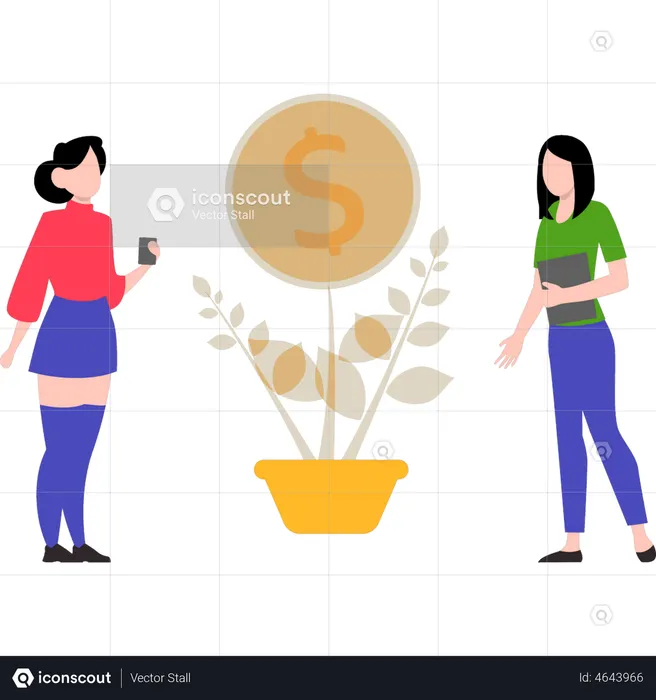 Girl doing investment analysis  Illustration