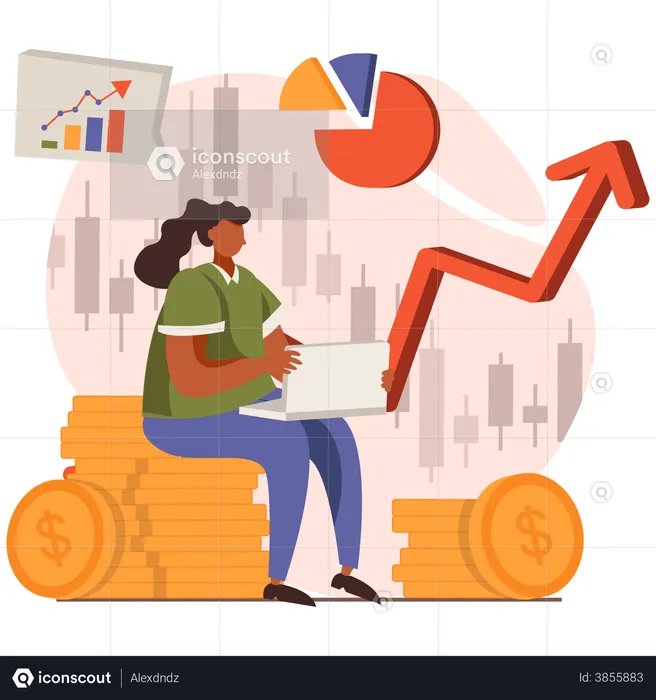 Girl doing investment in stocks  Illustration