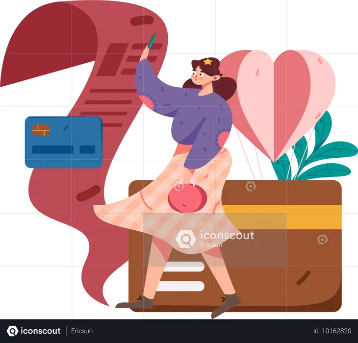 Girl doing invoice payment  Illustration