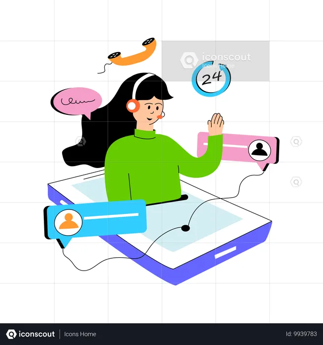 Girl doing job at Call Center  Illustration