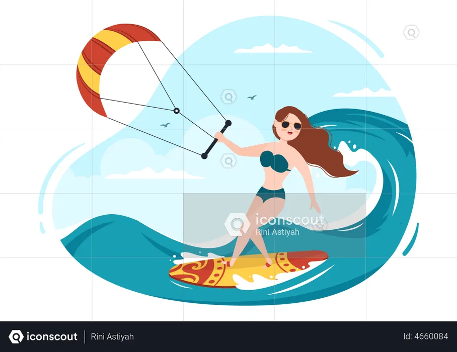 Girl doing Kitesurfing  Illustration