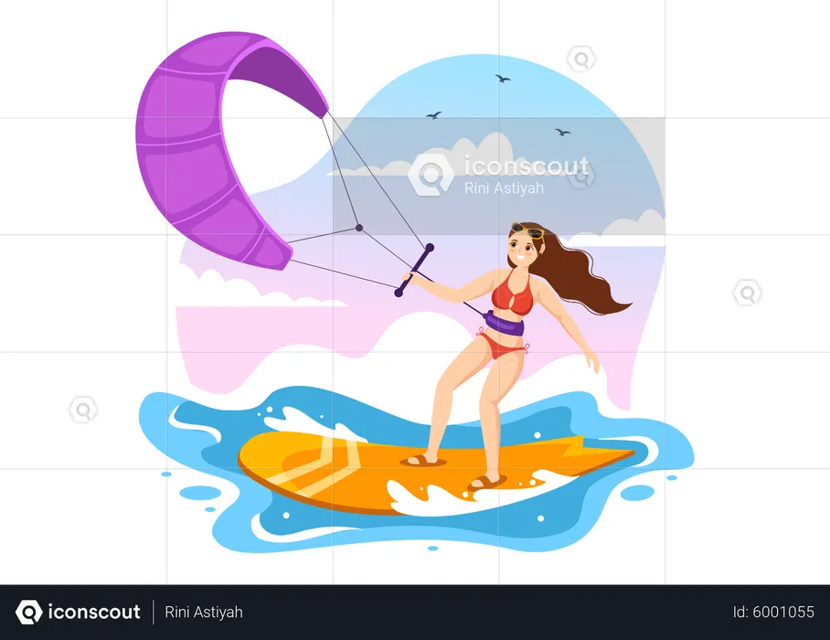 Girl Doing Kitesurfing  Illustration