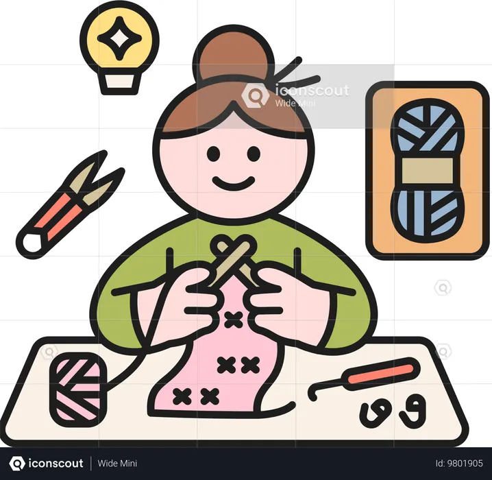 Girl doing knitting work  Illustration