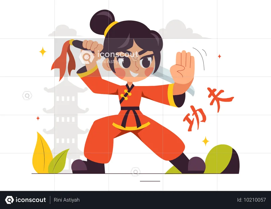 Girl doing Kung Fu  Illustration