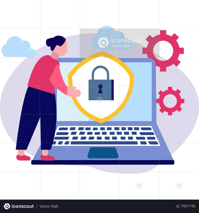 Girl doing laptop security  Illustration