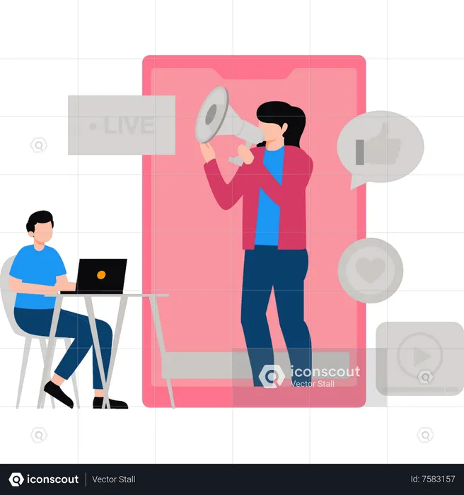 Girl doing live marketing  Illustration