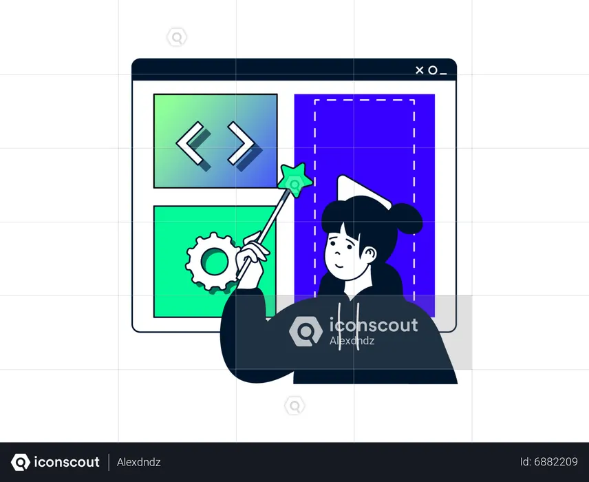 Girl doing magic code development  Illustration