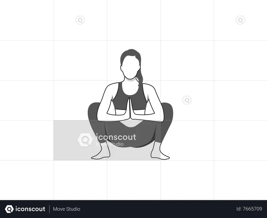 Girl doing malasana.  Illustration