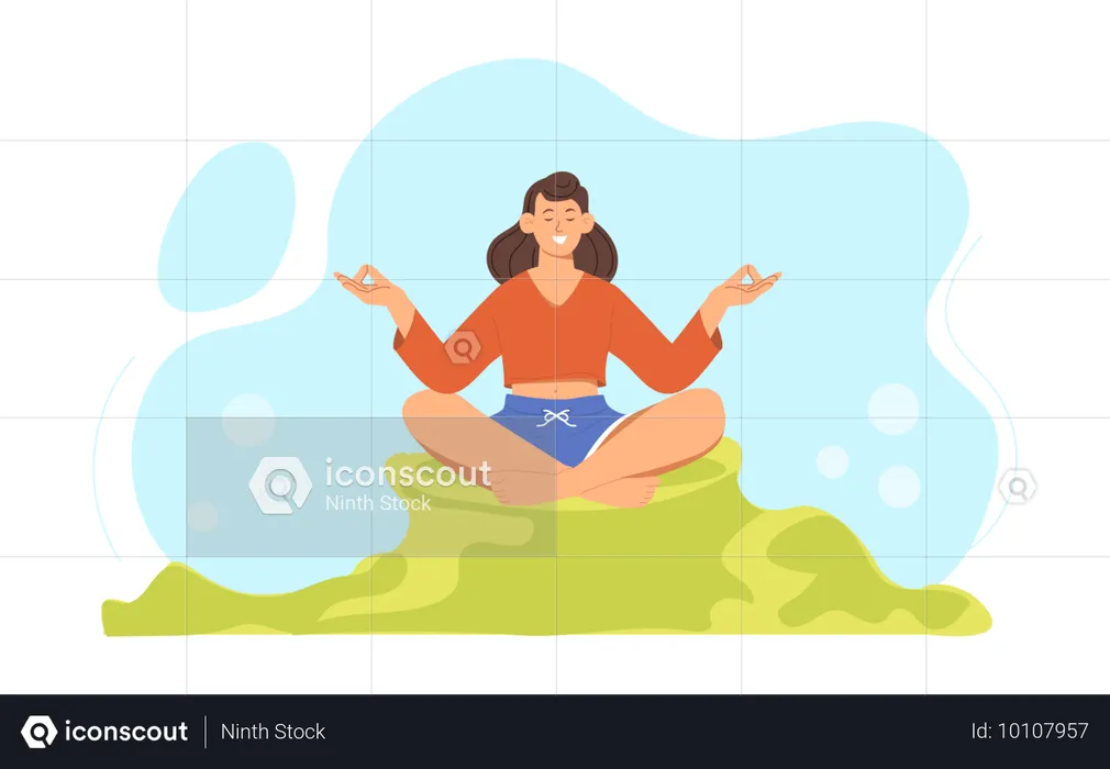 Girl doing meditation at garden  Illustration