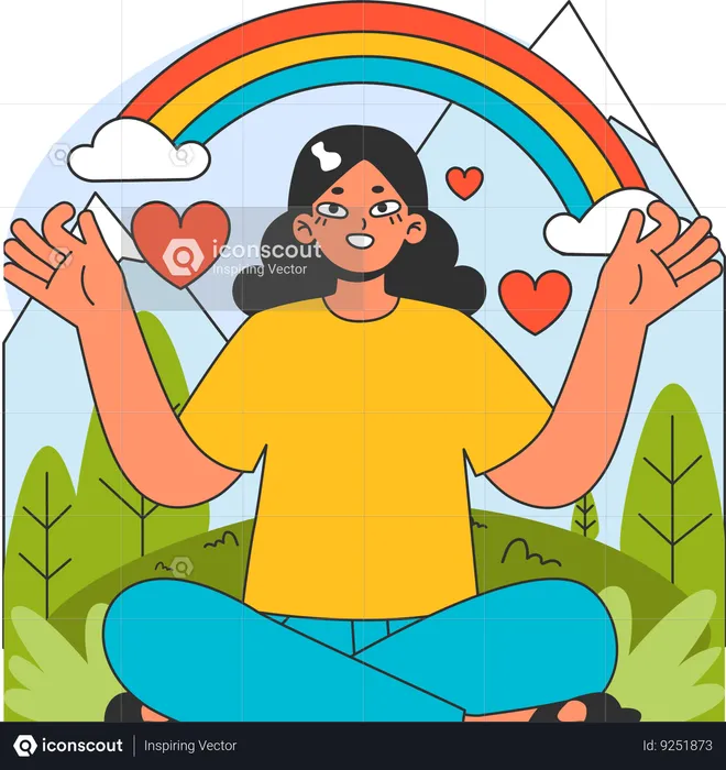 Girl doing meditation in nature  Illustration