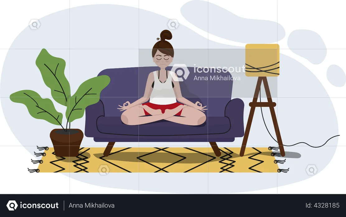 Girl doing meditation in the home  Illustration
