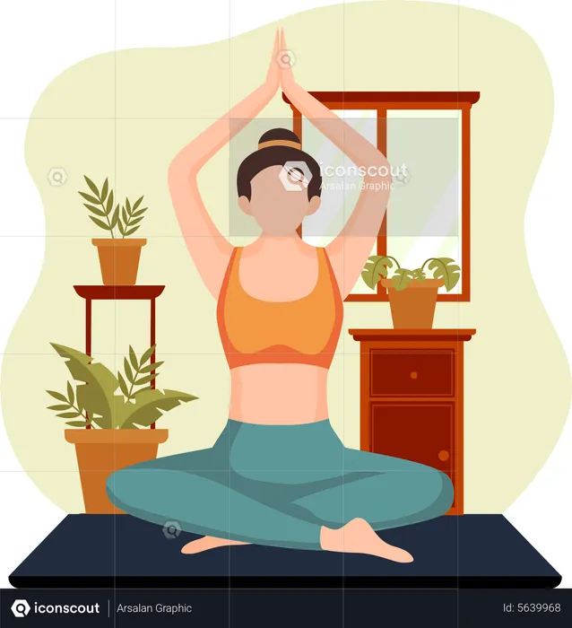 Girl doing meditation with hands up  Illustration