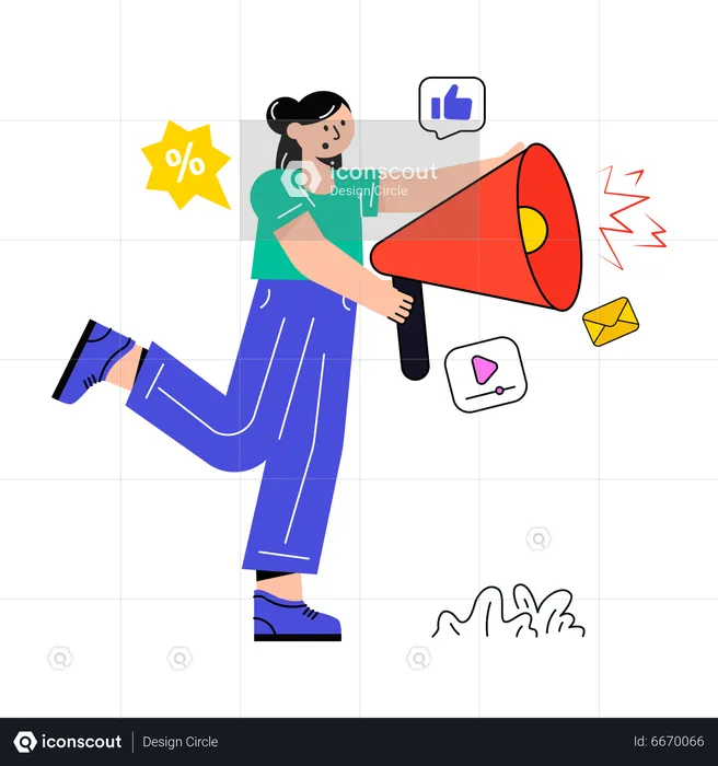 Girl doing megaphone marketing  Illustration