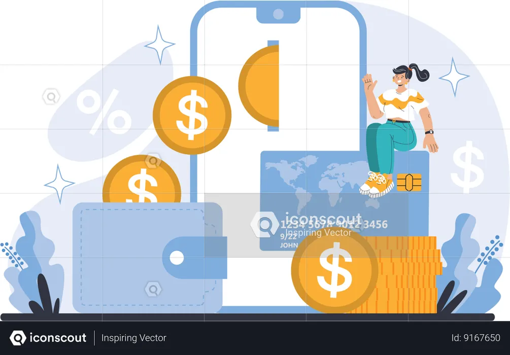 Girl doing mobile banking  Illustration