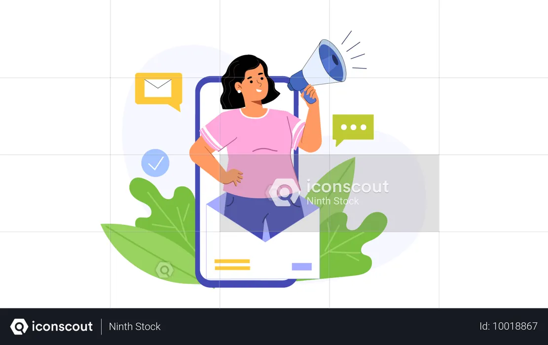 Girl doing mobile marketing  Illustration