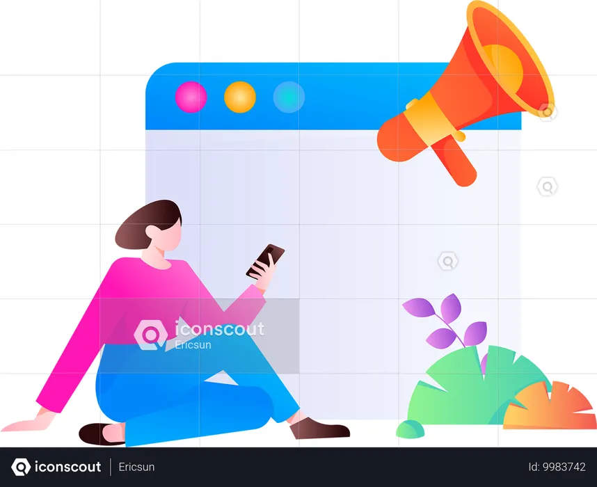 Girl doing mobile marketing  Illustration