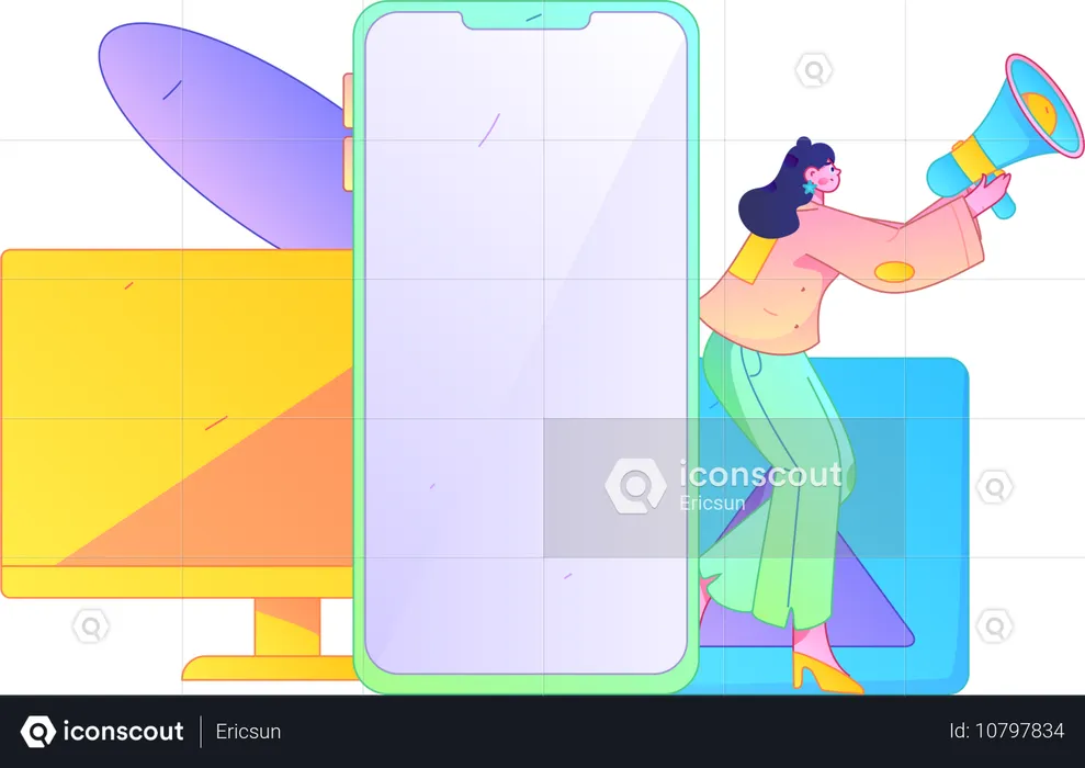 Girl doing mobile marketing  Illustration