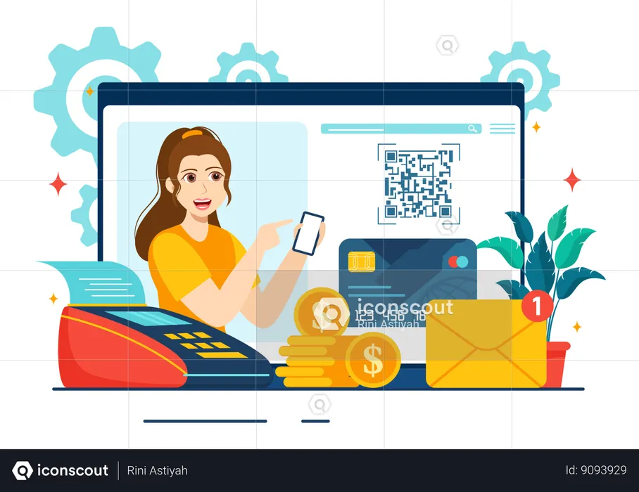 Girl doing mobile payment  Illustration