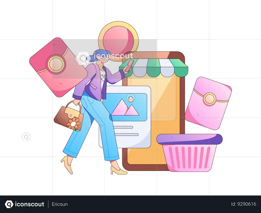Girl doing mobile shopping  Illustration