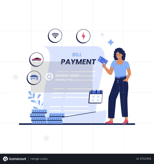Girl doing Monthly bill payment  Illustration