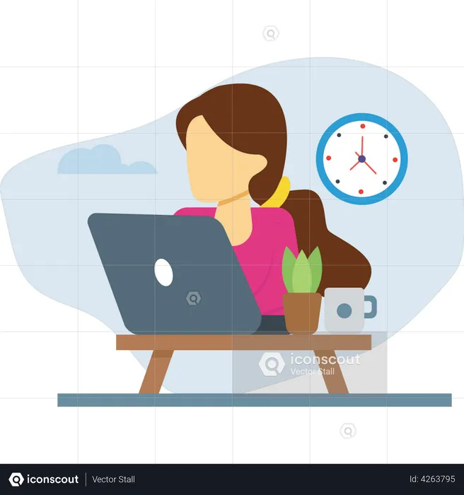 Girl doing office work on her laptop  Illustration