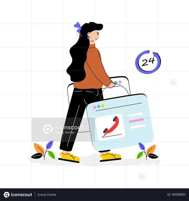 Girl doing online 24 hours Website service  Illustration