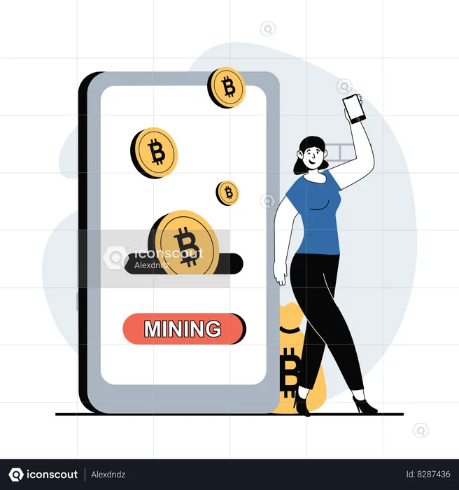 Girl doing online bitcoin mining  Illustration