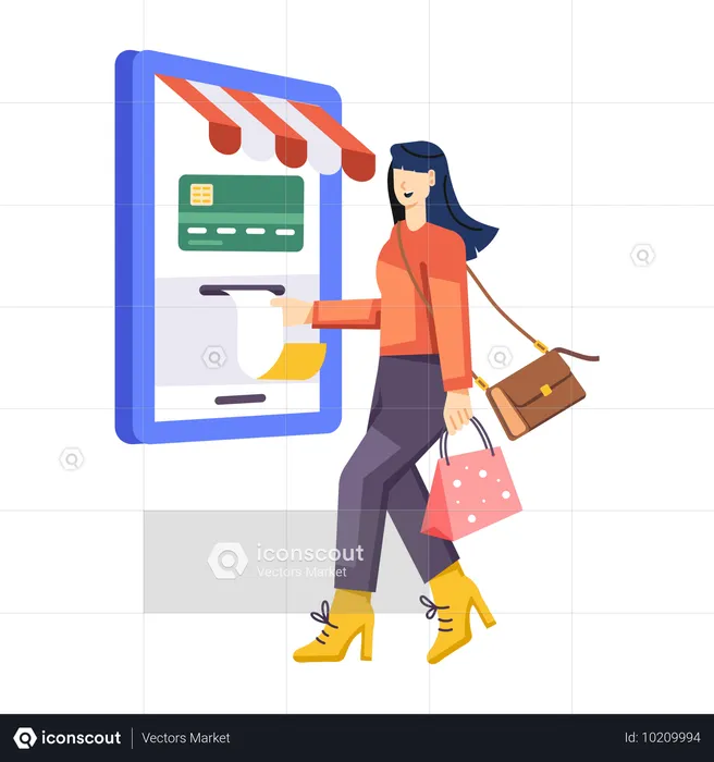 Girl doing online card payment  Illustration