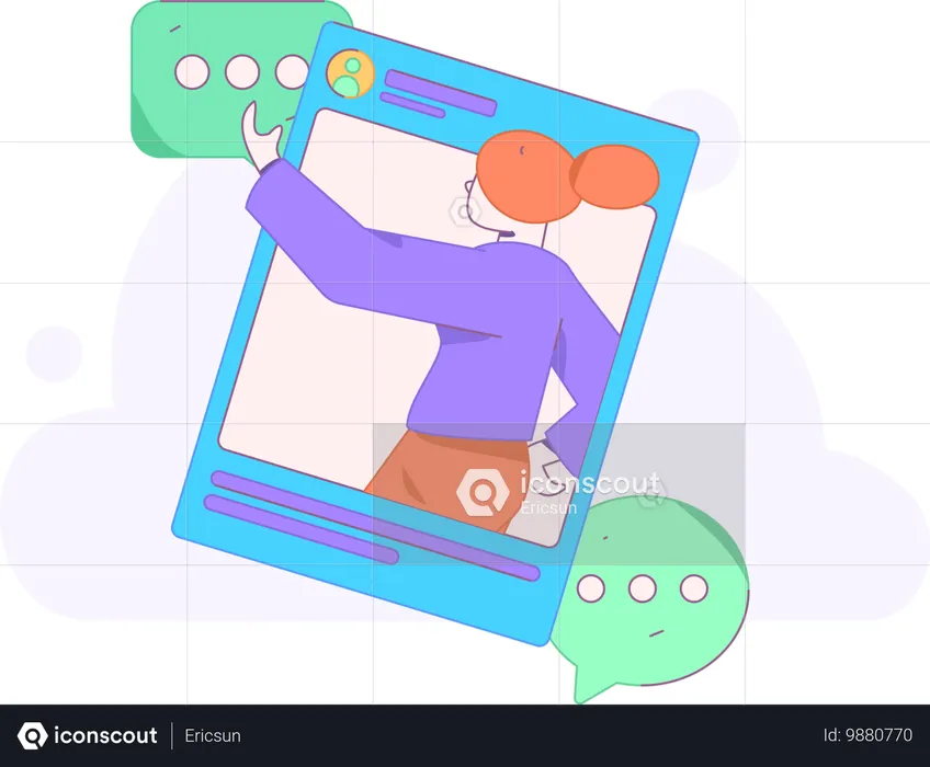 Girl Doing Online Conversation  Illustration