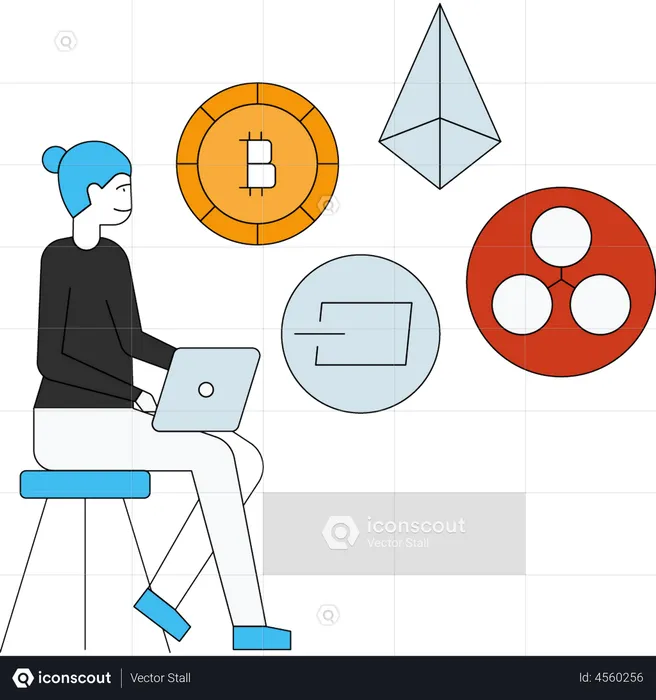 Girl doing online crypto trade analysis  Illustration