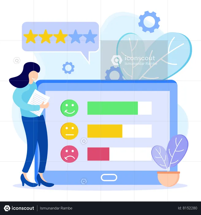 Girl doing online feedback survey  Illustration