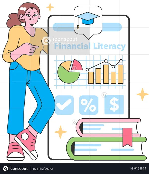 Girl doing Online financial literacy  Illustration