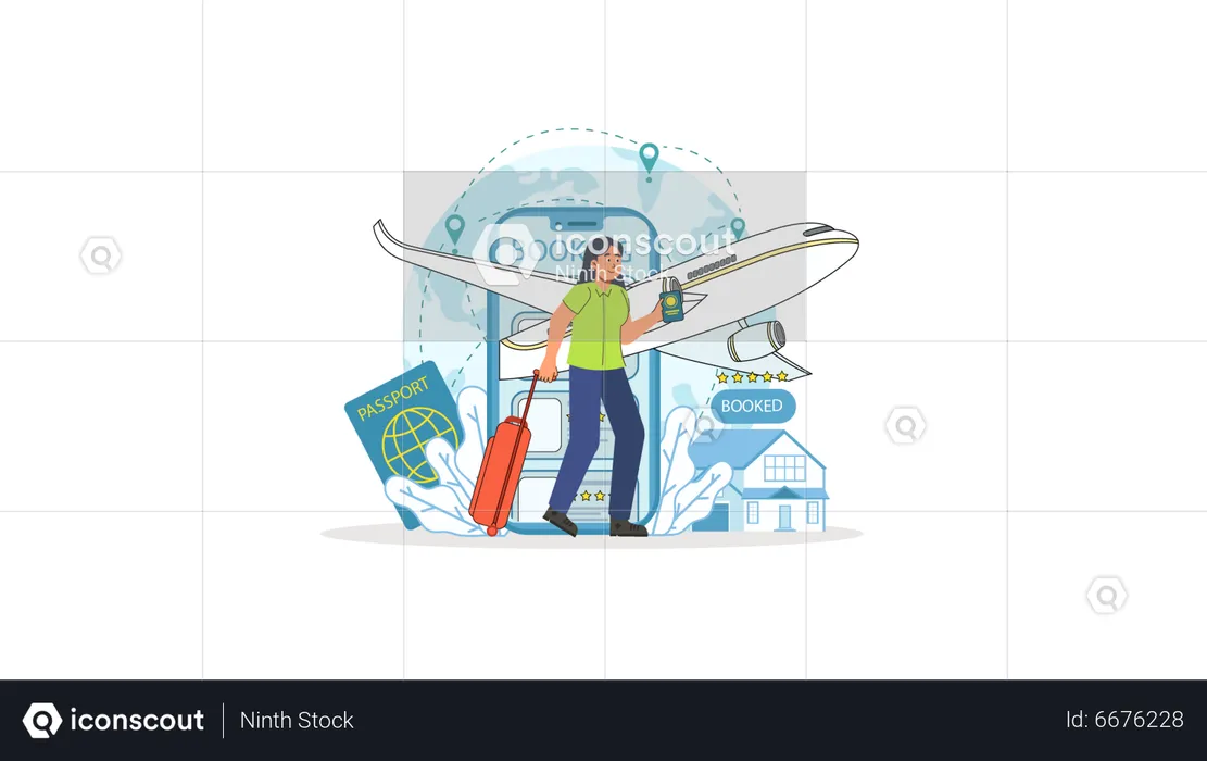 Girl doing online flight booking  Illustration