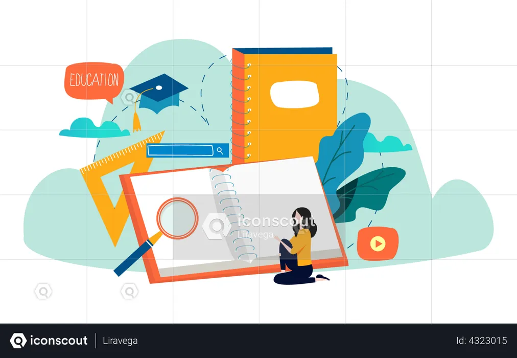 Girl doing online graduation study  Illustration