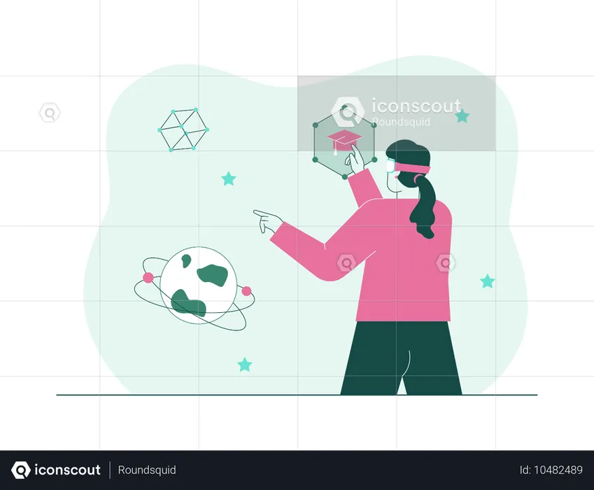 Girl doing online graduation using virtual reality  Illustration