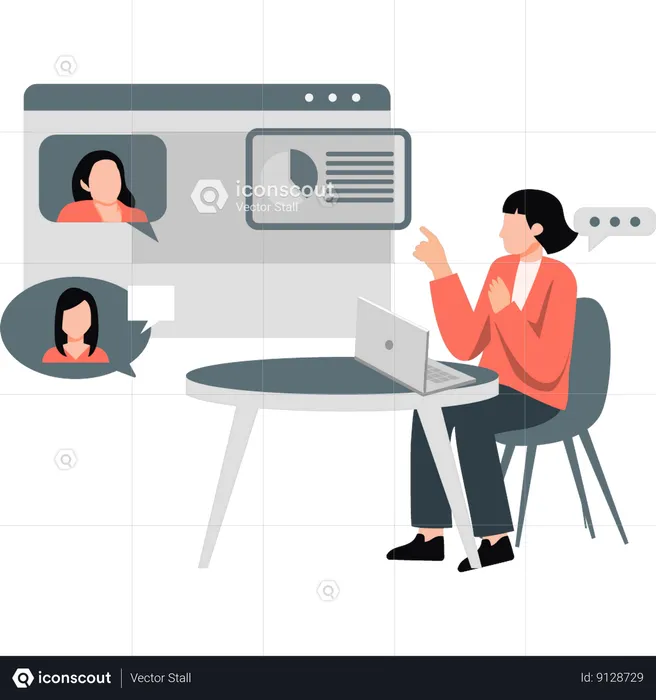 Girl doing online group talk for business  Illustration