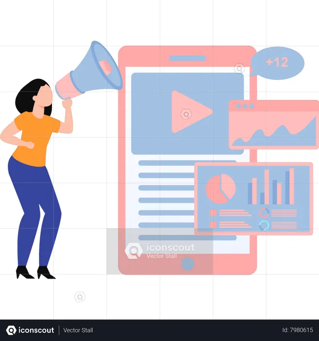 Girl doing online marketing  Illustration