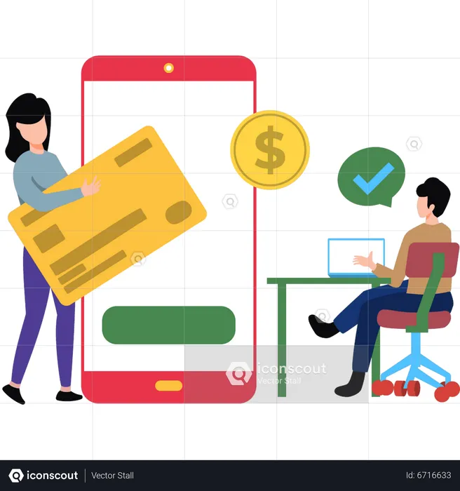Girl doing online payment using mobile  Illustration