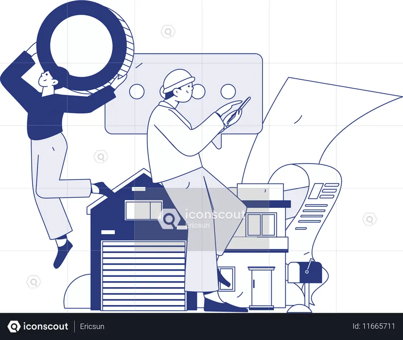 Girl doing online property investment  Illustration