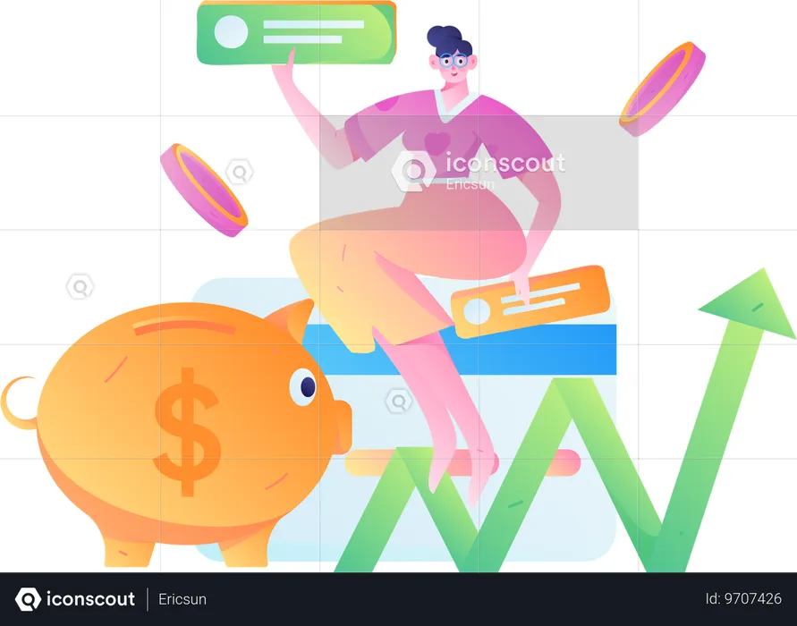 Girl doing online savings  Illustration