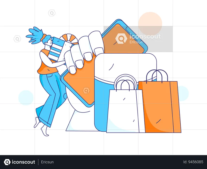 Girl doing online shopping  Illustration