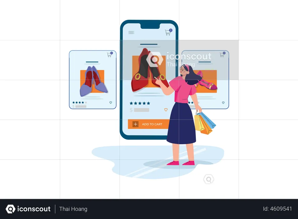 Girl doing online shopping by Smartphone  Illustration