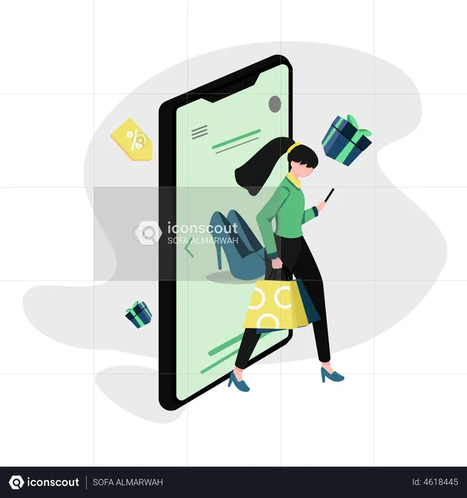 Girl doing online shopping  Illustration